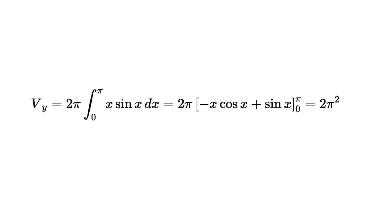 例 2:柱壳公式求 y=sin x 绕 y 轴体积为 2π²