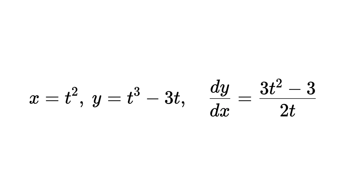 例 3:x=t²、y=t³−3t 的导数表达式