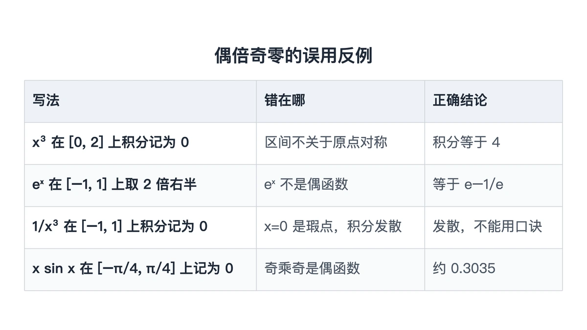 偶倍奇零四种误用与正确结论对照表